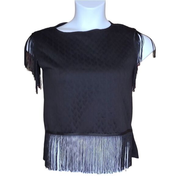 YIGAL x DESIGN LAB black fringe quilted sleeveless goth minimalist tank top XS - Picture 3 of 9